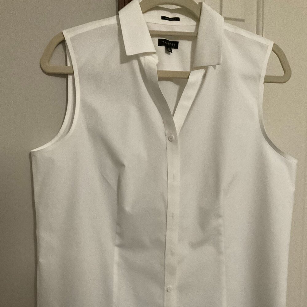 Talbot's white sleeveless blouse